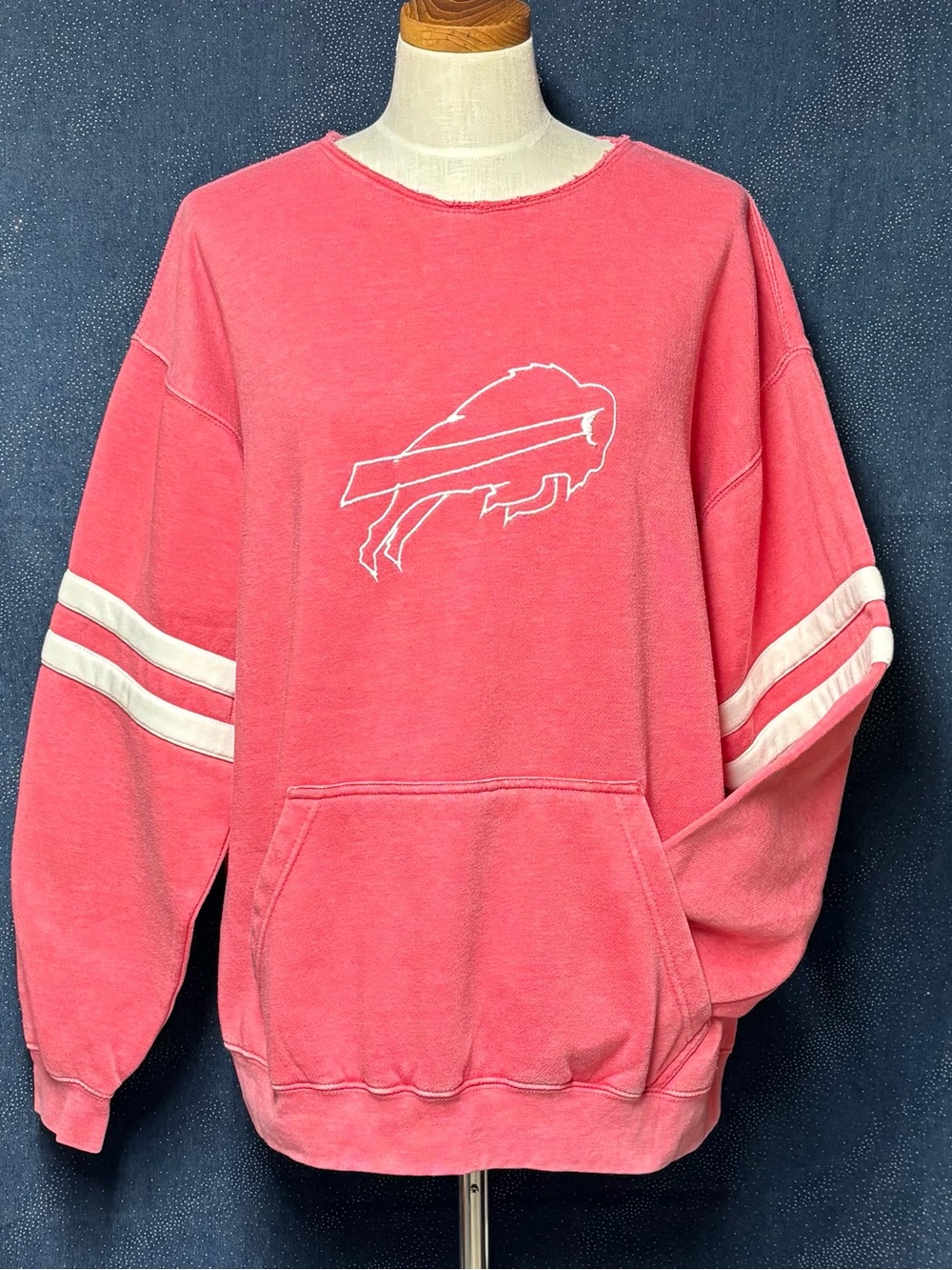 Buffalo Bills Pink Distressed Vintage Style Embroidered Logo Sweatshirt